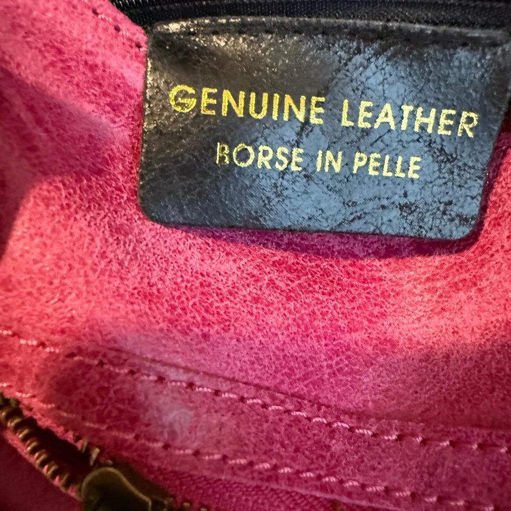 Pink Genuine Leather Handbag Made in Italy Suede Crossbody Bag - Picture 9 of 9